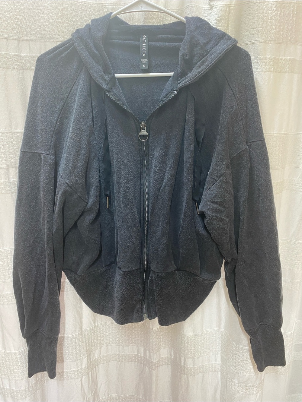 Athleta Charcoal Gray Hooded Full-Zip Bomber Jacket gym jacket medium